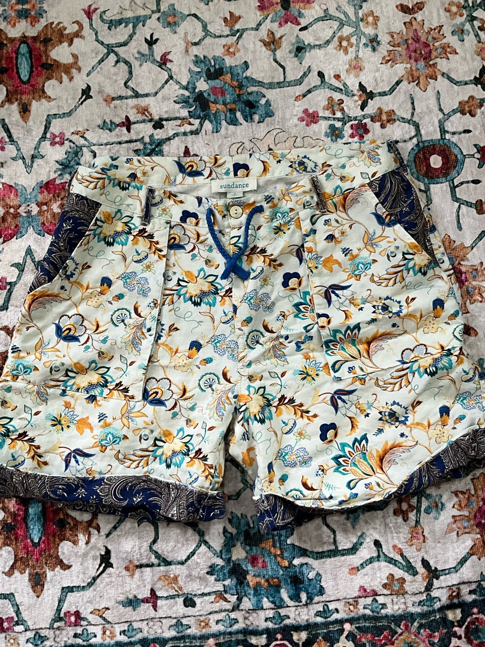 Sundance Kalini Linen Cotton Blend Floral Shorts Women Size Medium Summer